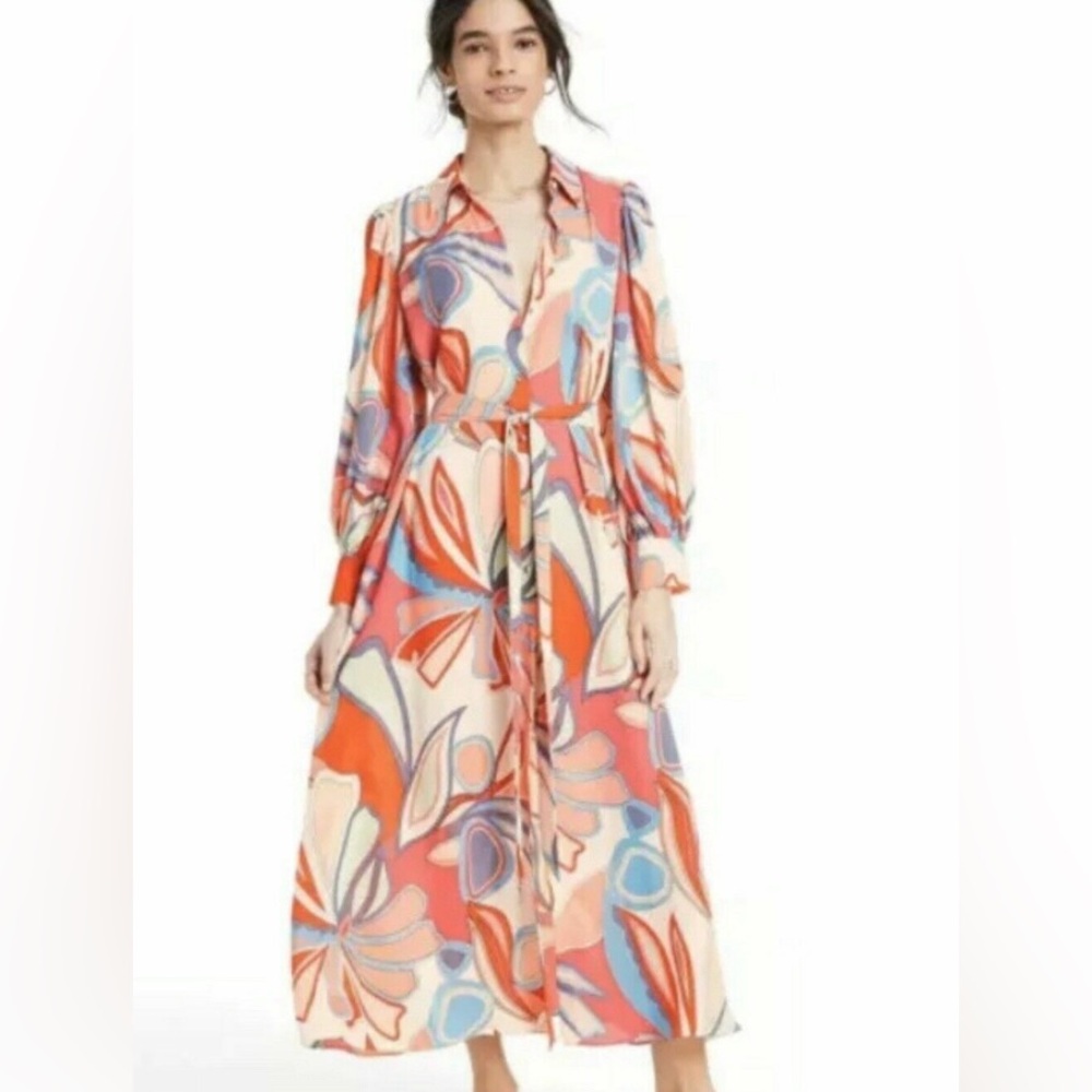 Alexis for Target Printed Long Chiffon Dress Maxi Shirt Dress Sz Medium NWT